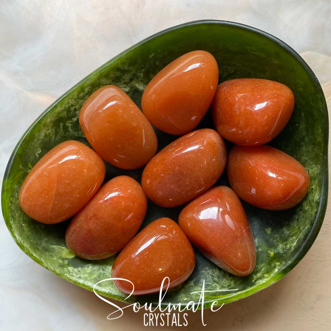 Soulmate Crystals Aventurine Red Tumbled Stone, Orange-Red Stone for Reigniting Creativity, Confidence, Manifestation.