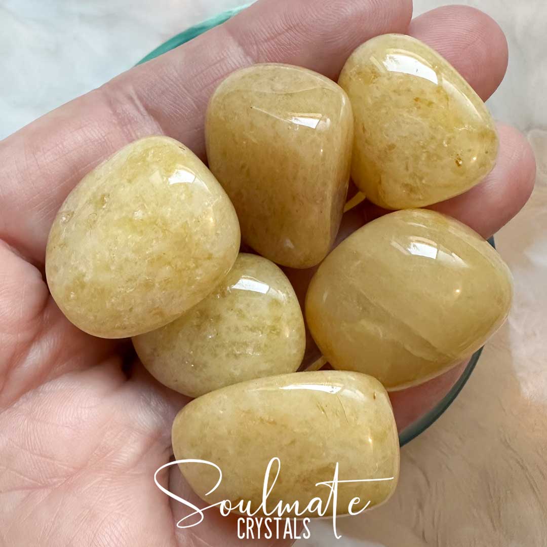 Soulmate Crystals Aventurine Yellow Gold Light Tumbled Stone, Polished Golden Yellow Crystal for Personal Power, Uplifting, Happiness.
