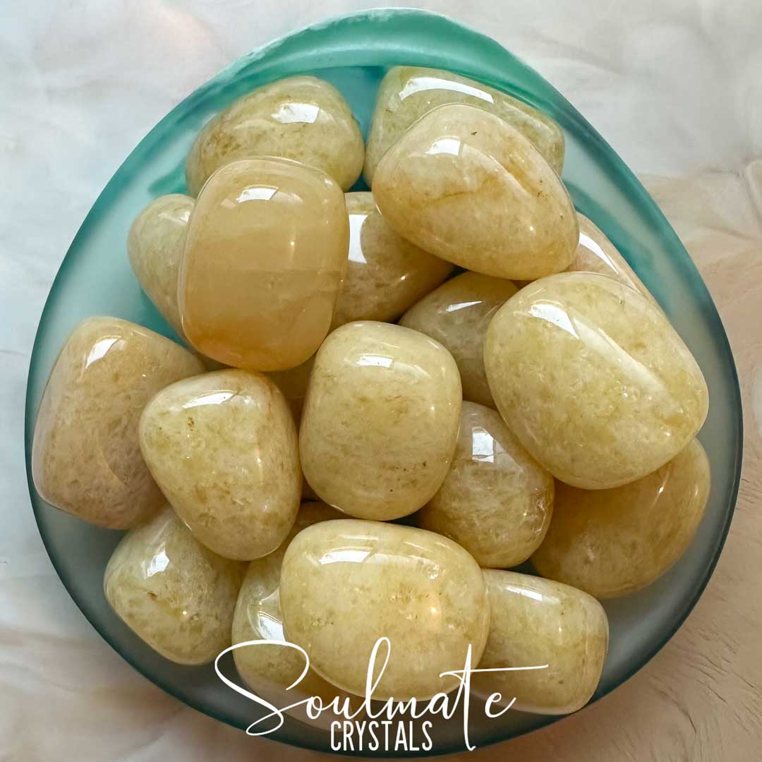 Soulmate Crystals Aventurine Yellow Gold Light Tumbled Stone, Polished Golden Yellow Crystal for Personal Power, Uplifting, Happiness.
