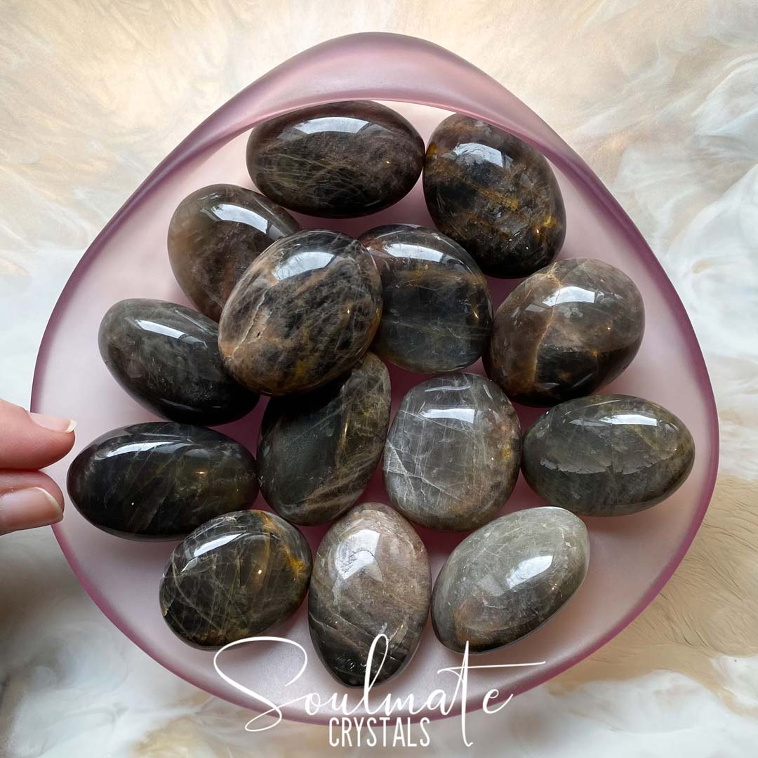 Soulmate Crystals Black Moonstone Polished Crystal Pebble, Black Crystal for Intention Setting, Manifestation, Creativity and New Moon Rituals.