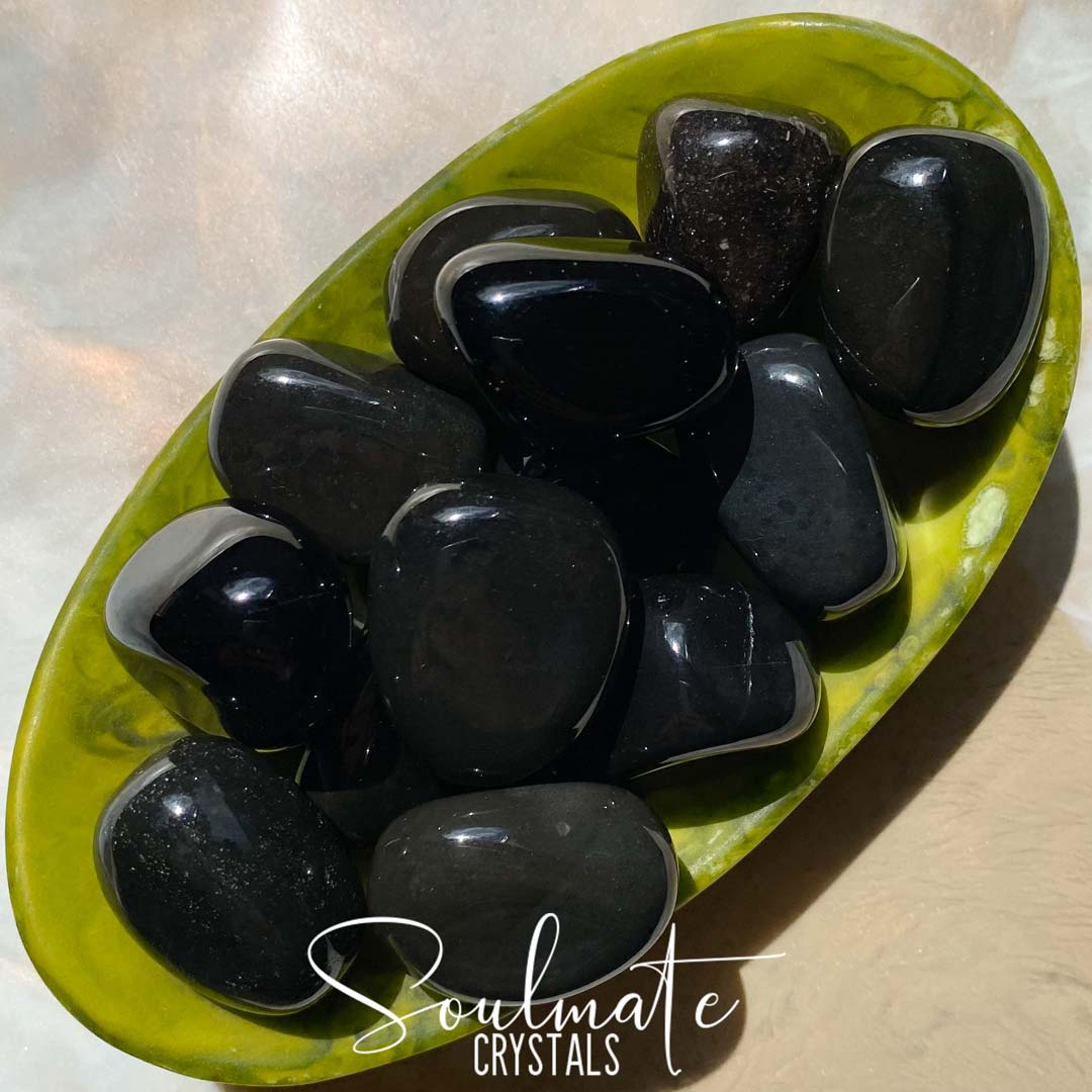 Soulmate Crystals Black Onyx Tumbled Stone, Polished Black Crystal for Protection, Strength and Grounding
