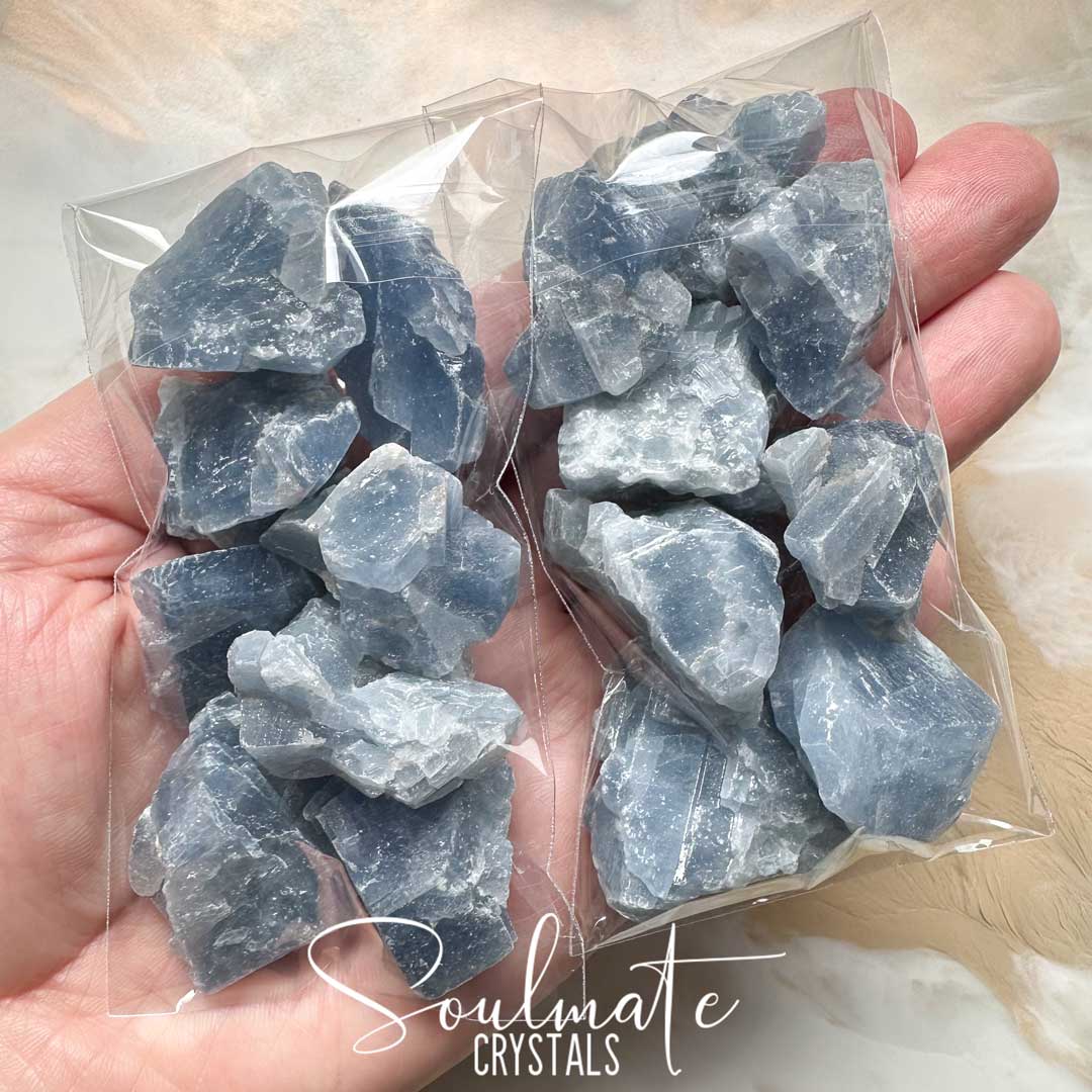 Soulmate Crystals Blue Calcite Raw Natural Stone, Light Blue Crystal for Calm, Relaxation and Clear Communication