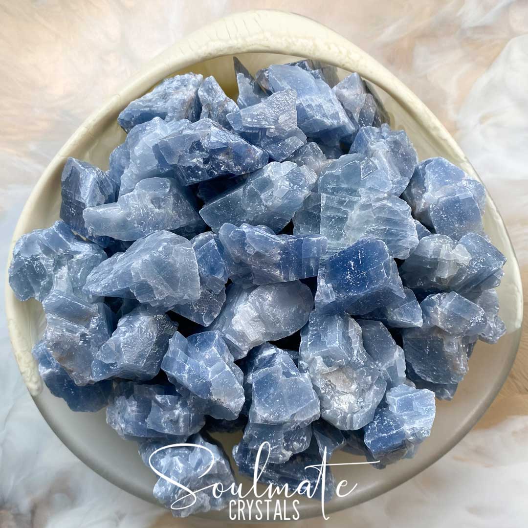 Soulmate Crystals Blue Calcite Raw Natural Stone, Light Blue Crystal for Calm, Relaxation and Clear Communication