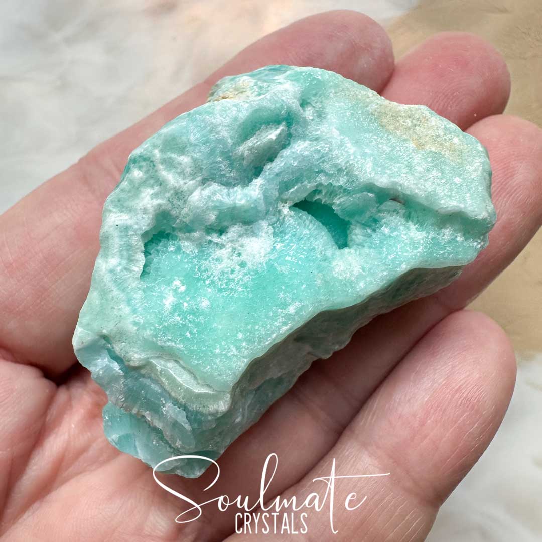 Soulmate Crystals Caribbean Calcite Raw Natural Stone Mineral Specimen, Light Teal Blue Crystal for Serenity, Meditation, Relaxation