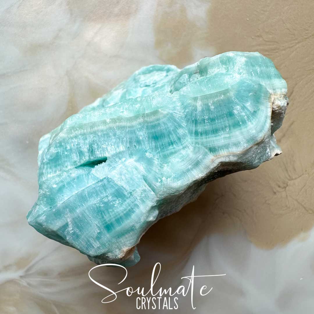 Soulmate Crystals Caribbean Calcite Raw Natural Stone Mineral Specimen, Light Teal Blue Crystal for Serenity, Meditation, Relaxation