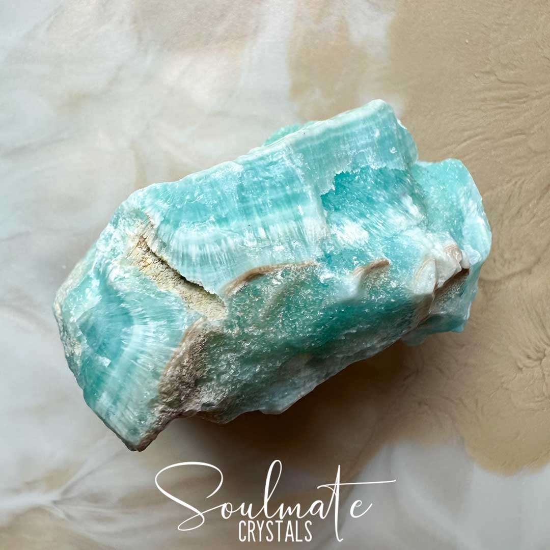 Soulmate Crystals Caribbean Calcite Raw Natural Stone Mineral Specimen, Light Teal Blue Crystal for Serenity, Meditation, Relaxation
