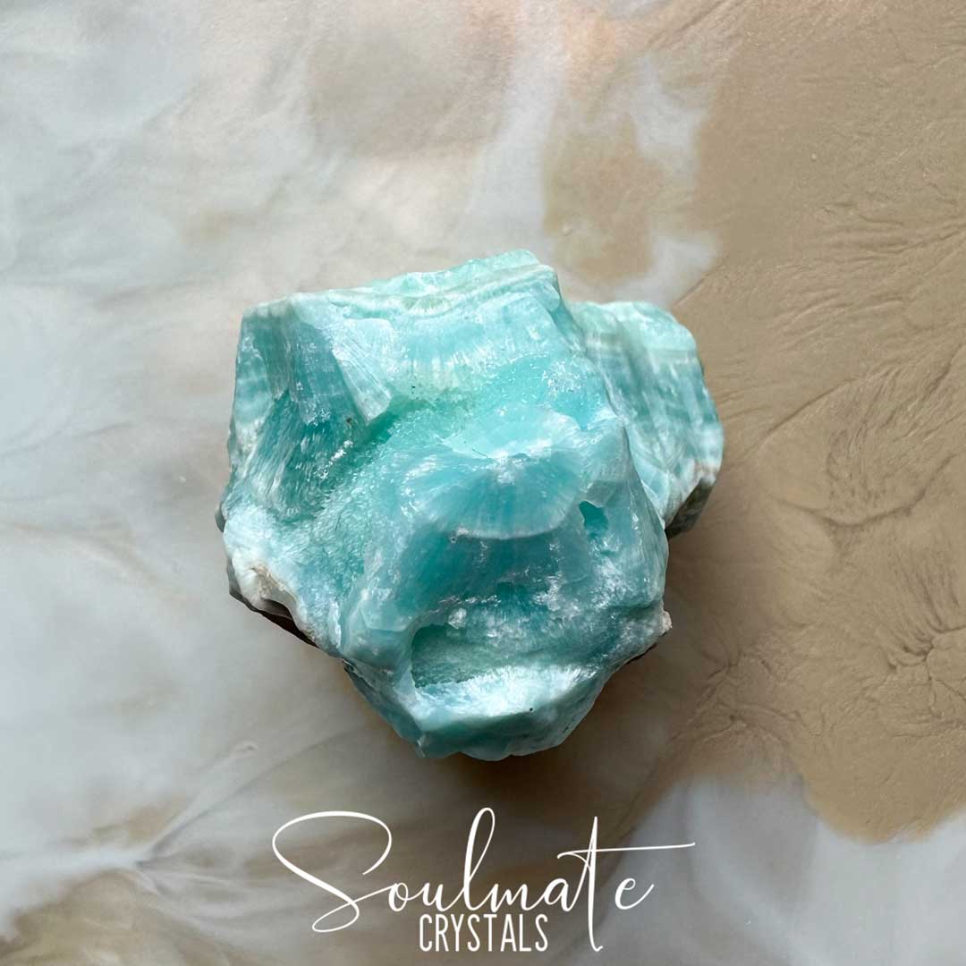 Soulmate Crystals Caribbean Calcite Raw Natural Stone Mineral Specimen, Light Teal Blue Crystal for Serenity, Meditation, Relaxation