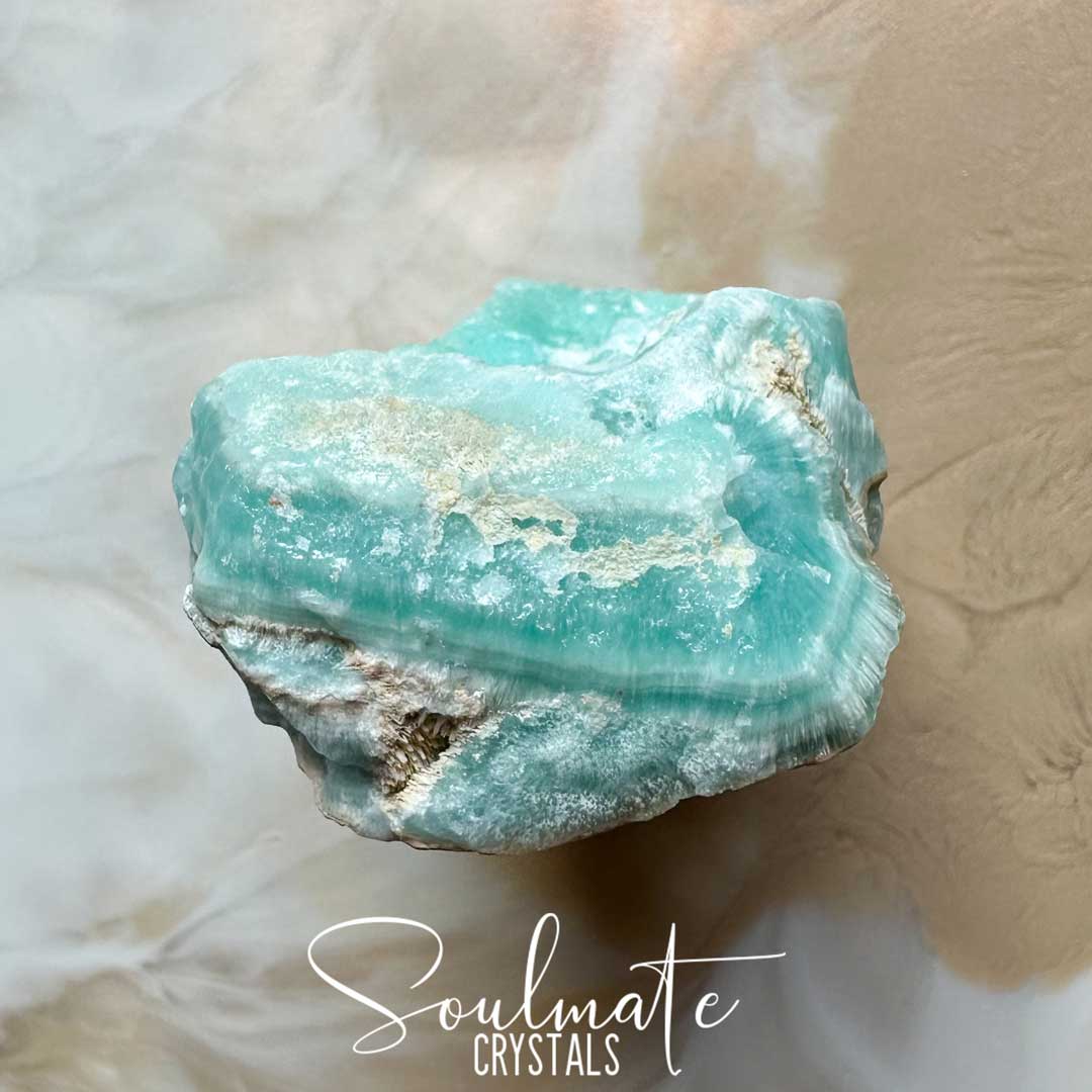 Soulmate Crystals Caribbean Calcite Raw Natural Stone Mineral Specimen, Light Teal Blue Crystal for Serenity, Meditation, Relaxation