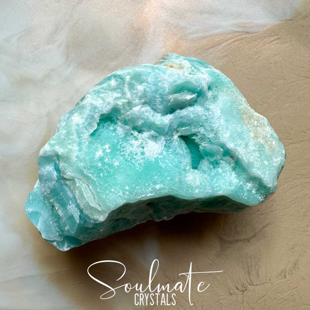Soulmate Crystals Caribbean Calcite Raw Natural Stone Mineral Specimen, Light Teal Blue Crystal for Serenity, Meditation, Relaxation