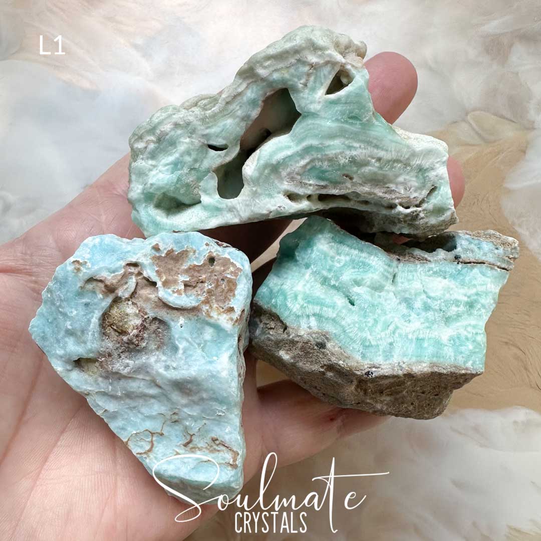 Soulmate Crystals Caribbean Calcite Raw Natural Stone, Light Aqua Blue Crystal for Serenity, Meditation, Relaxation