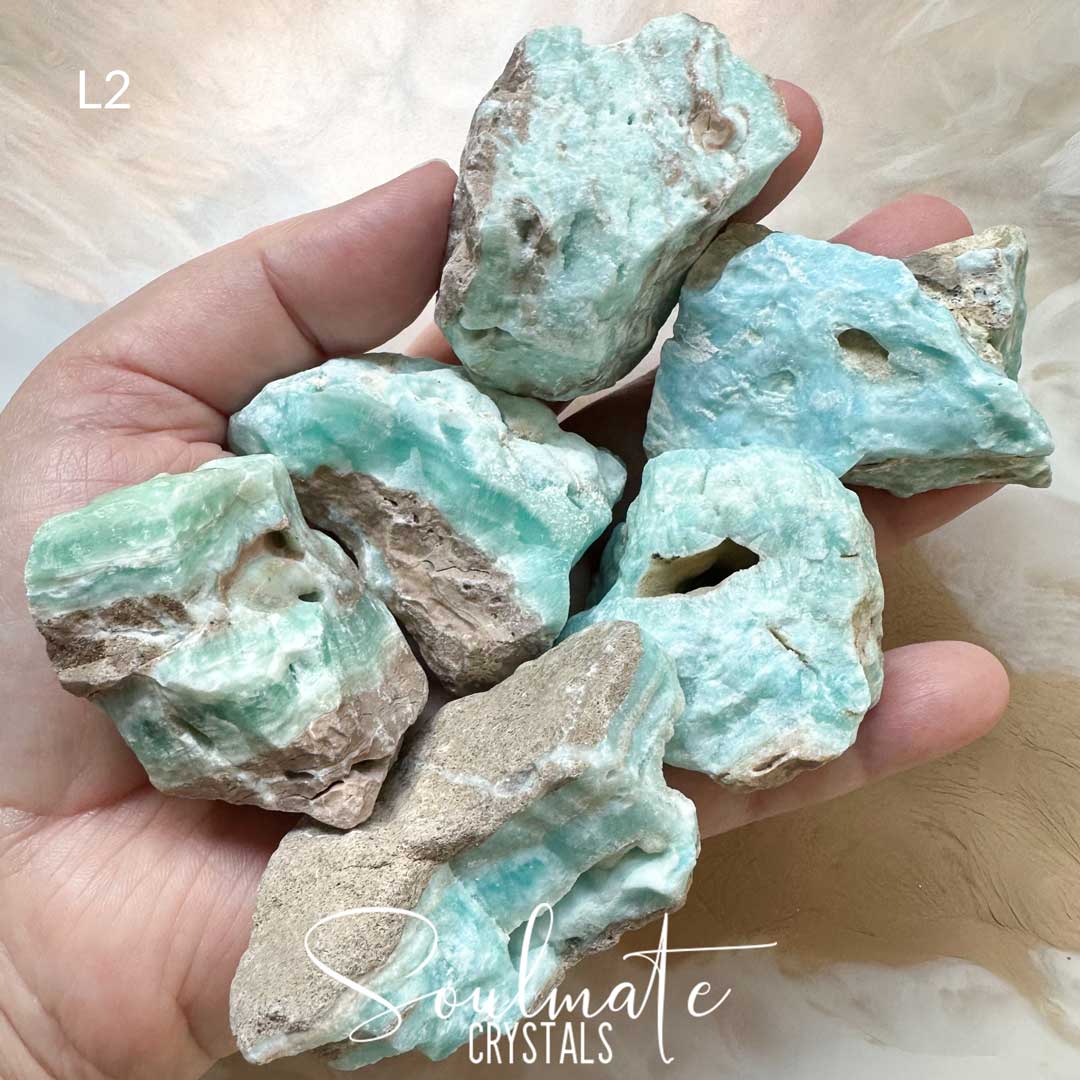 Soulmate Crystals Caribbean Calcite Raw Natural Stone, Light Aqua Blue Crystal for Serenity, Meditation, Relaxation