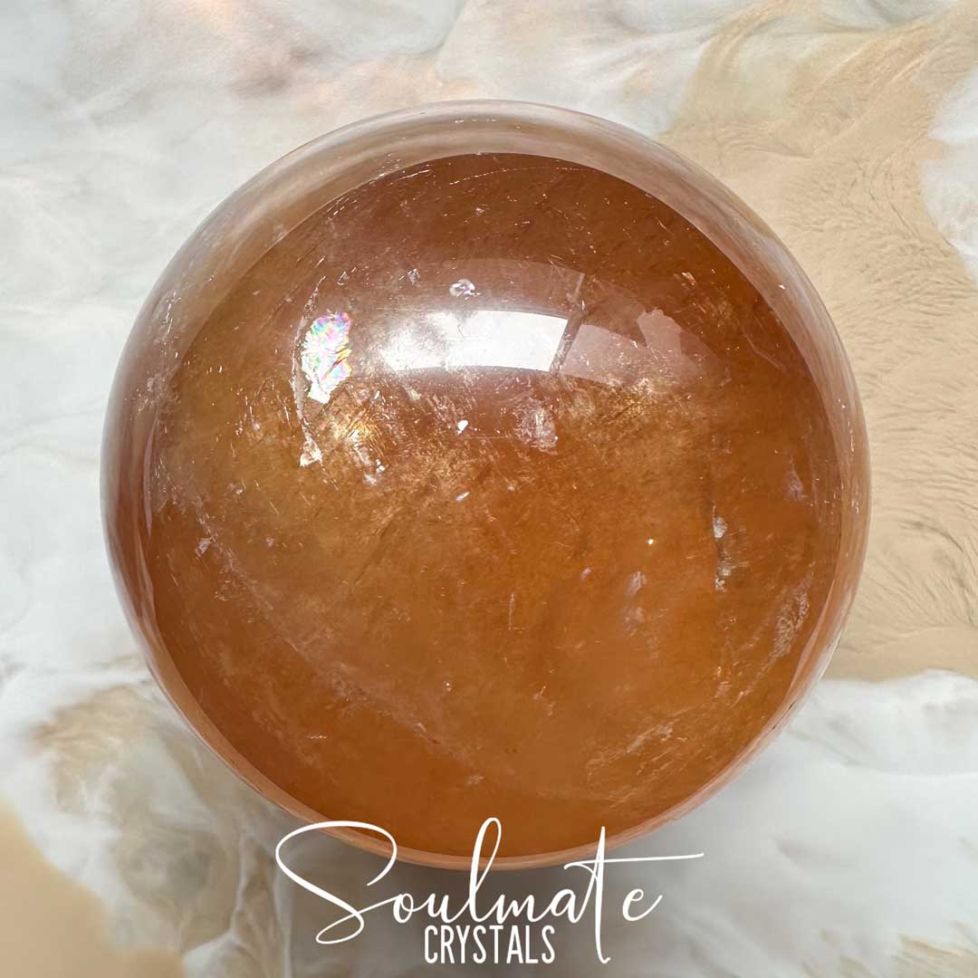 Soulmate Crystals Calcite Golden Honey Polished Crystal Sphere, Translucent Gold Crystal for Emotional Wellbeing, Higher Awareness, Revitalisation, Empowerment, Mental Clarity, Positivity, Calming, Focus, Manifestation, Good Fortune.