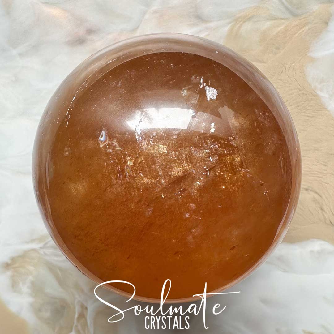Soulmate Crystals Calcite Golden Honey Polished Crystal Sphere, Translucent Gold Crystal for Emotional Wellbeing, Higher Awareness, Revitalisation, Empowerment, Mental Clarity, Positivity, Calming, Focus, Manifestation, Good Fortune.