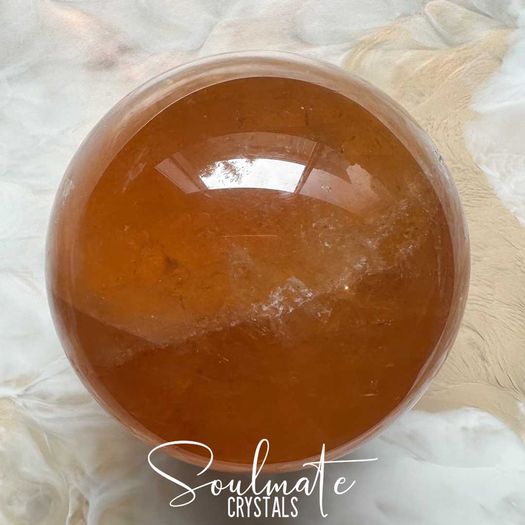 Soulmate Crystals Calcite Golden Honey Polished Crystal Sphere, Translucent Gold Crystal for Emotional Wellbeing, Higher Awareness, Revitalisation, Empowerment, Mental Clarity, Positivity, Calming, Focus, Manifestation, Good Fortune.