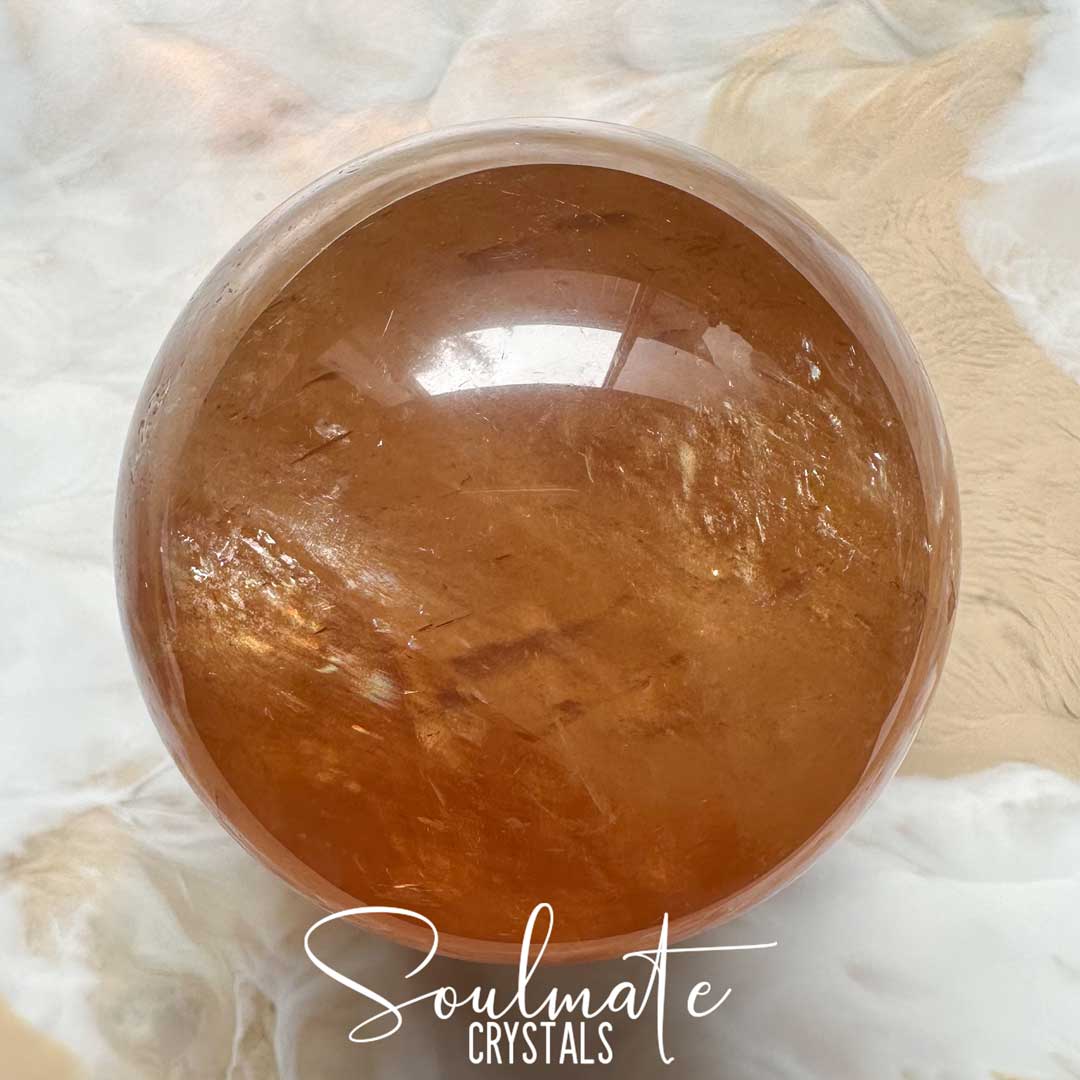 Soulmate Crystals Calcite Golden Honey Polished Crystal Sphere, Translucent Gold Crystal for Emotional Wellbeing, Higher Awareness, Revitalisation, Empowerment, Mental Clarity, Positivity, Calming, Focus, Manifestation, Good Fortune.