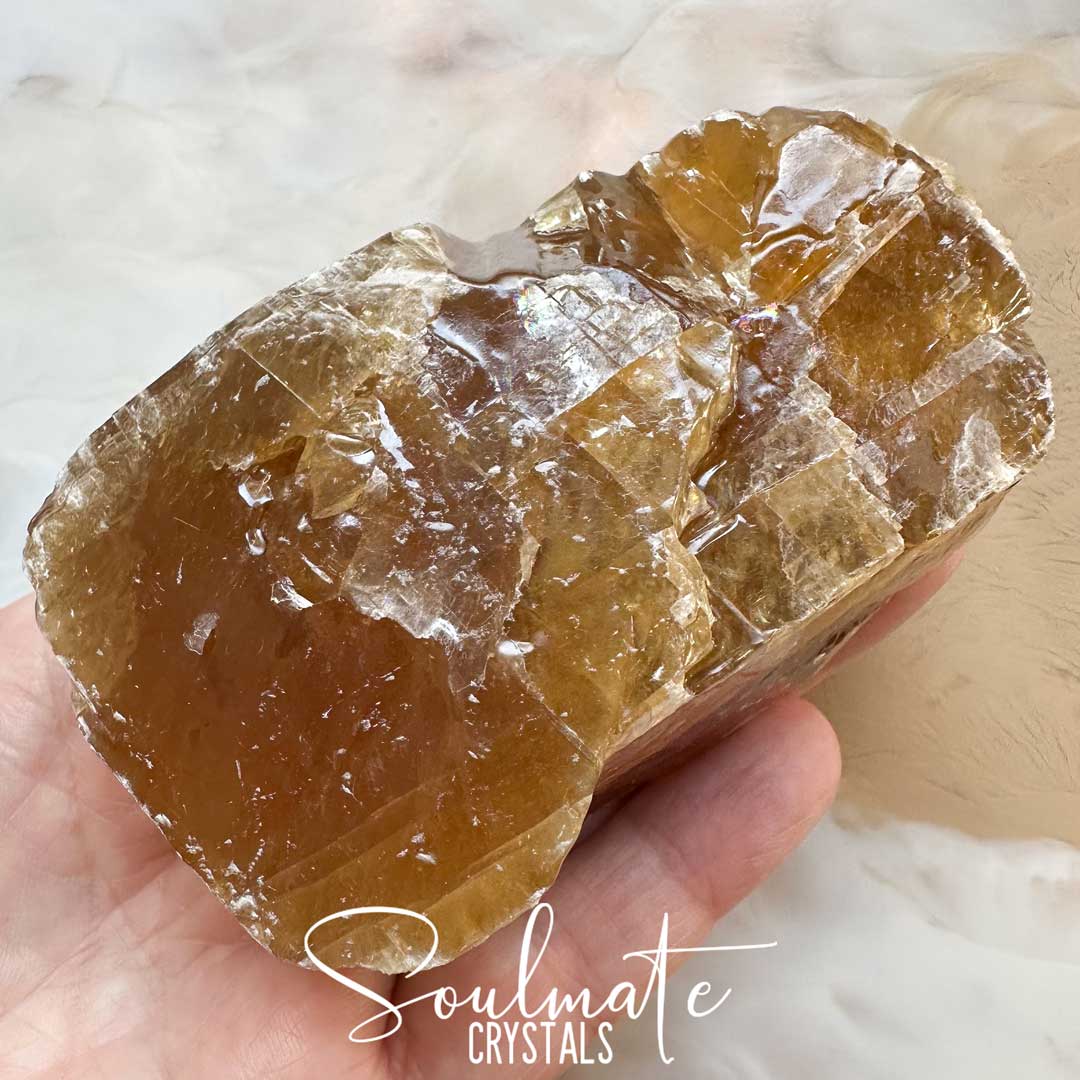 Soulmate Crystals Honey Calcite Raw Natural Stone Mineral Specimen, Unpolished Golden Yellow Crystal for Abundance, Joy, Optimism, Personal Power.