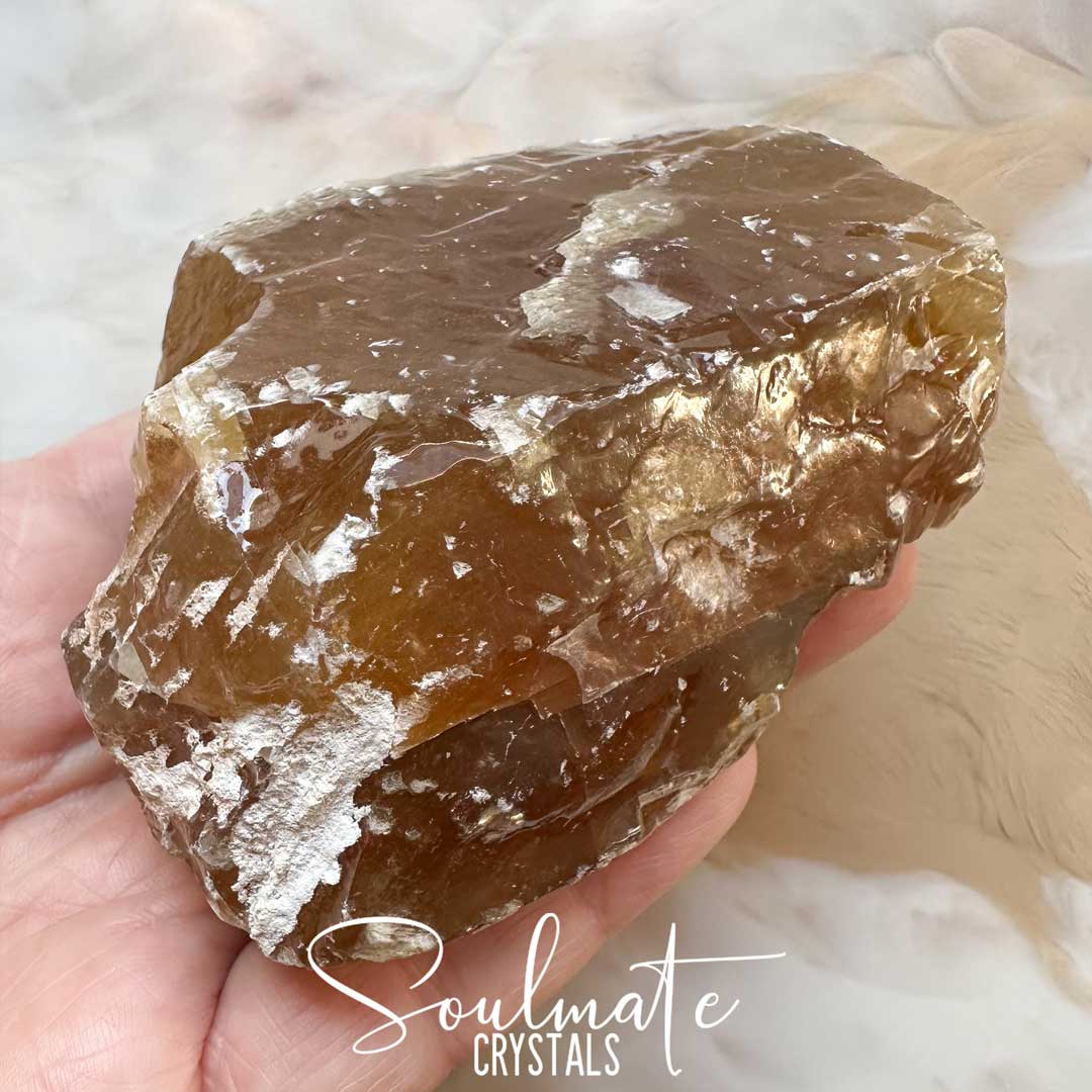Soulmate Crystals Honey Calcite Raw Natural Stone Mineral Specimen, Unpolished Golden Yellow Crystal for Abundance, Joy, Optimism, Personal Power.