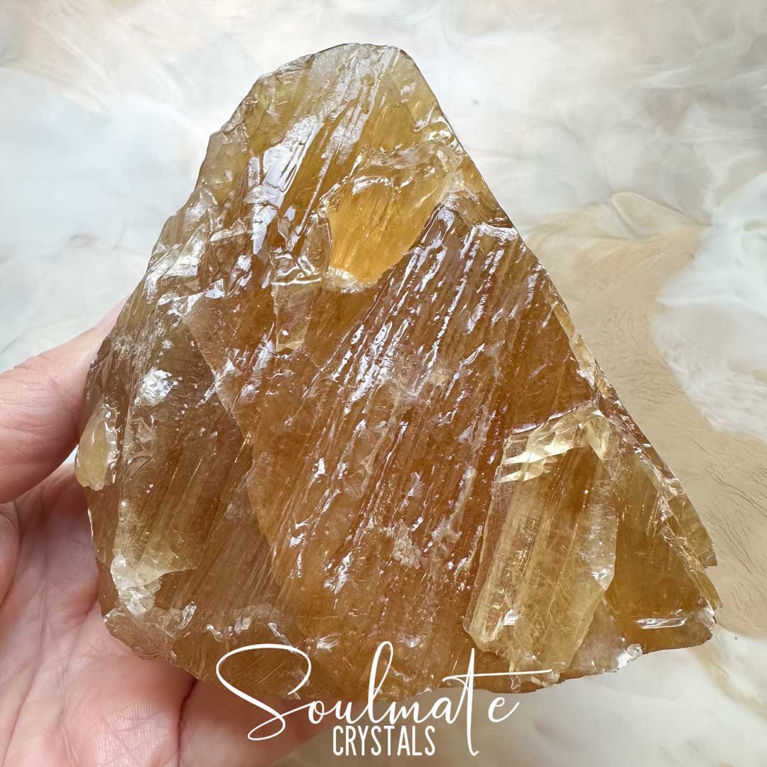 Soulmate Crystals Honey Calcite Raw Natural Stone Mineral Specimen, Unpolished Golden Yellow Crystal for Abundance, Joy, Optimism, Personal Power.