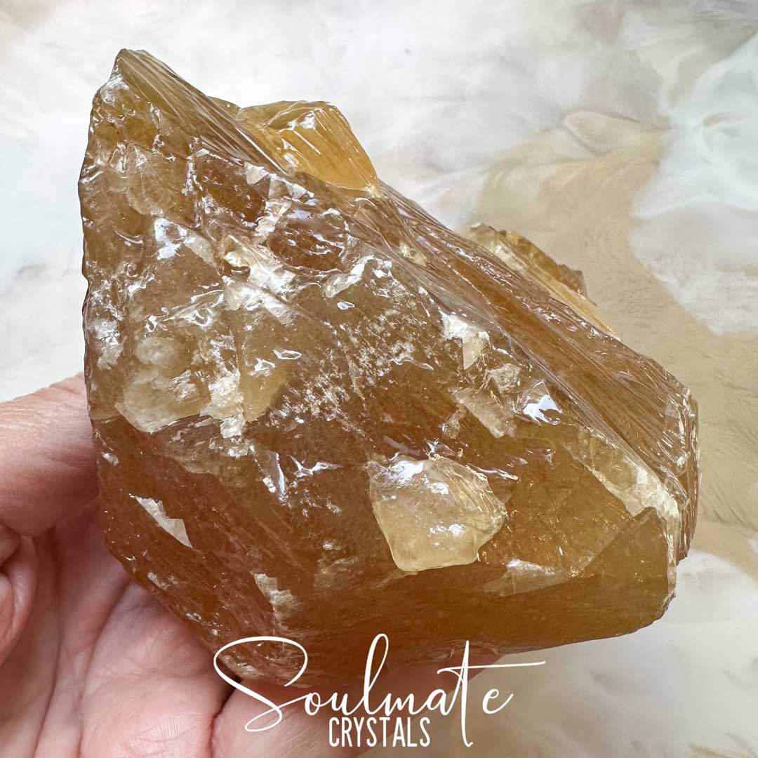 Soulmate Crystals Honey Calcite Raw Natural Stone Mineral Specimen, Unpolished Golden Yellow Crystal for Abundance, Joy, Optimism, Personal Power.