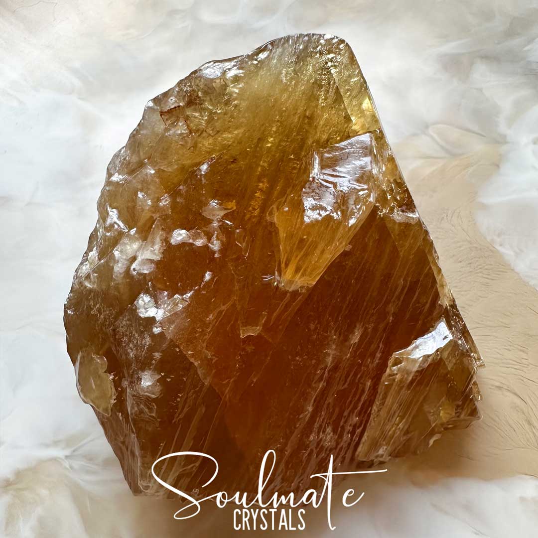 Soulmate Crystals Honey Calcite Raw Natural Stone Mineral Specimen, Unpolished Golden Yellow Crystal for Abundance, Joy, Optimism, Personal Power.