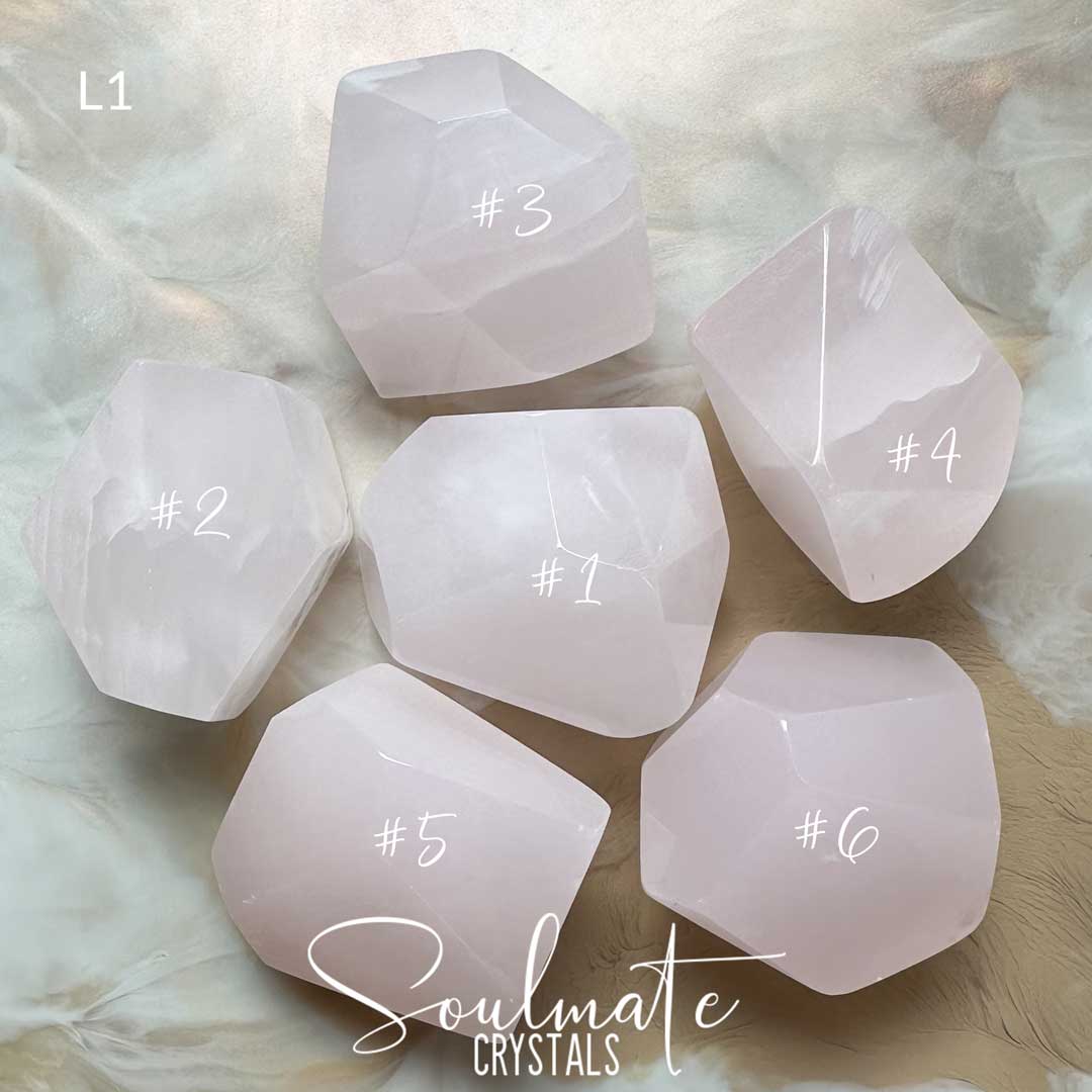 Soulmate Crystals Calcite Mangano Pink Polished Crystal Freeform, Light Pink Crystal for Unconditional Love, Self-Love, Empathy, Forgiveness, Inner Child, Sacred Self.