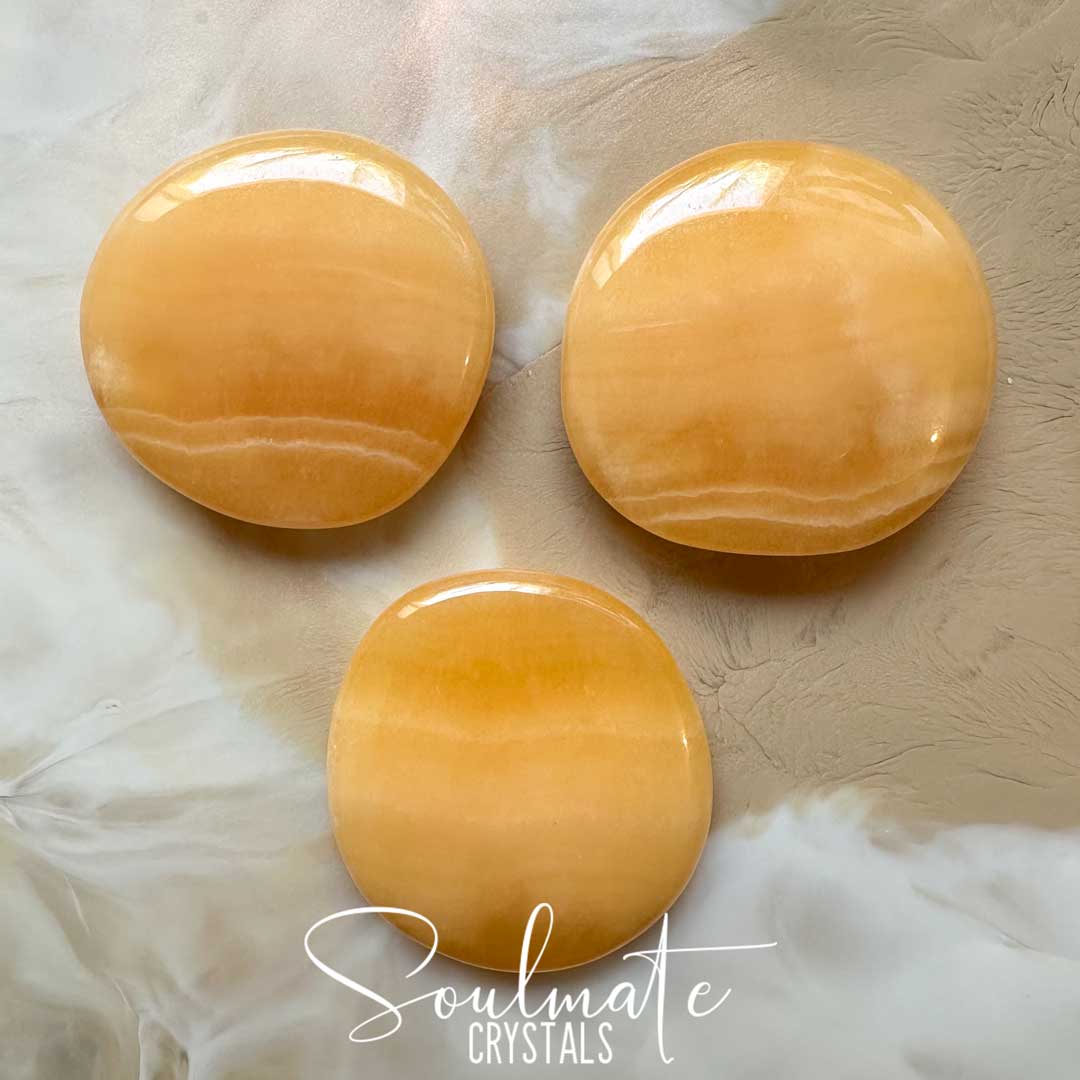 Soulmate Crystals Orange Calcite Polished Crystal Palm Stone, Orange Crystal for Vitality, Self-Esteem, Creativity.