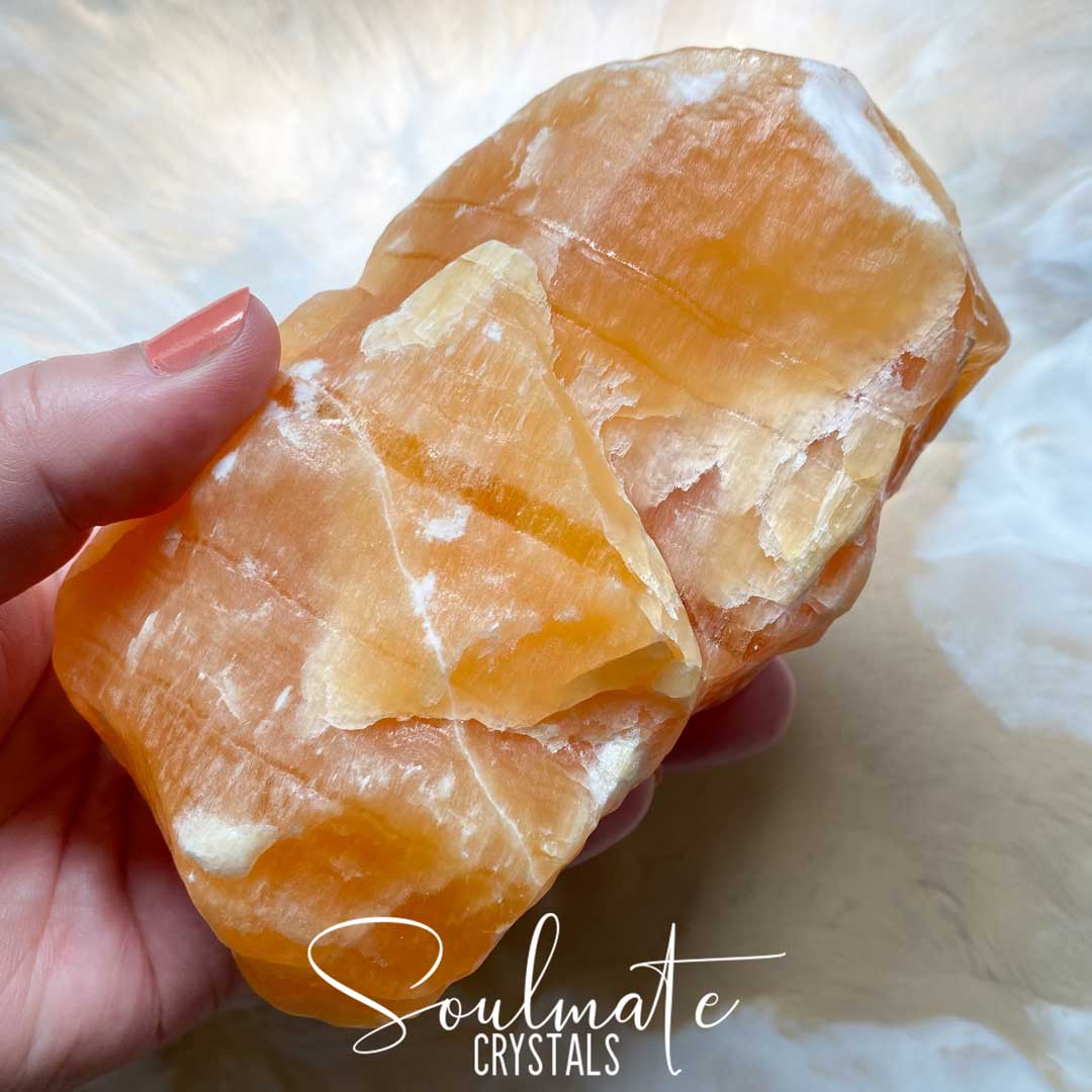 Soulmate Crystals Orange Calcite Raw Natural Stone, Unpolished Orange Crystal for Creativity, Emotional Balance, Vitality.