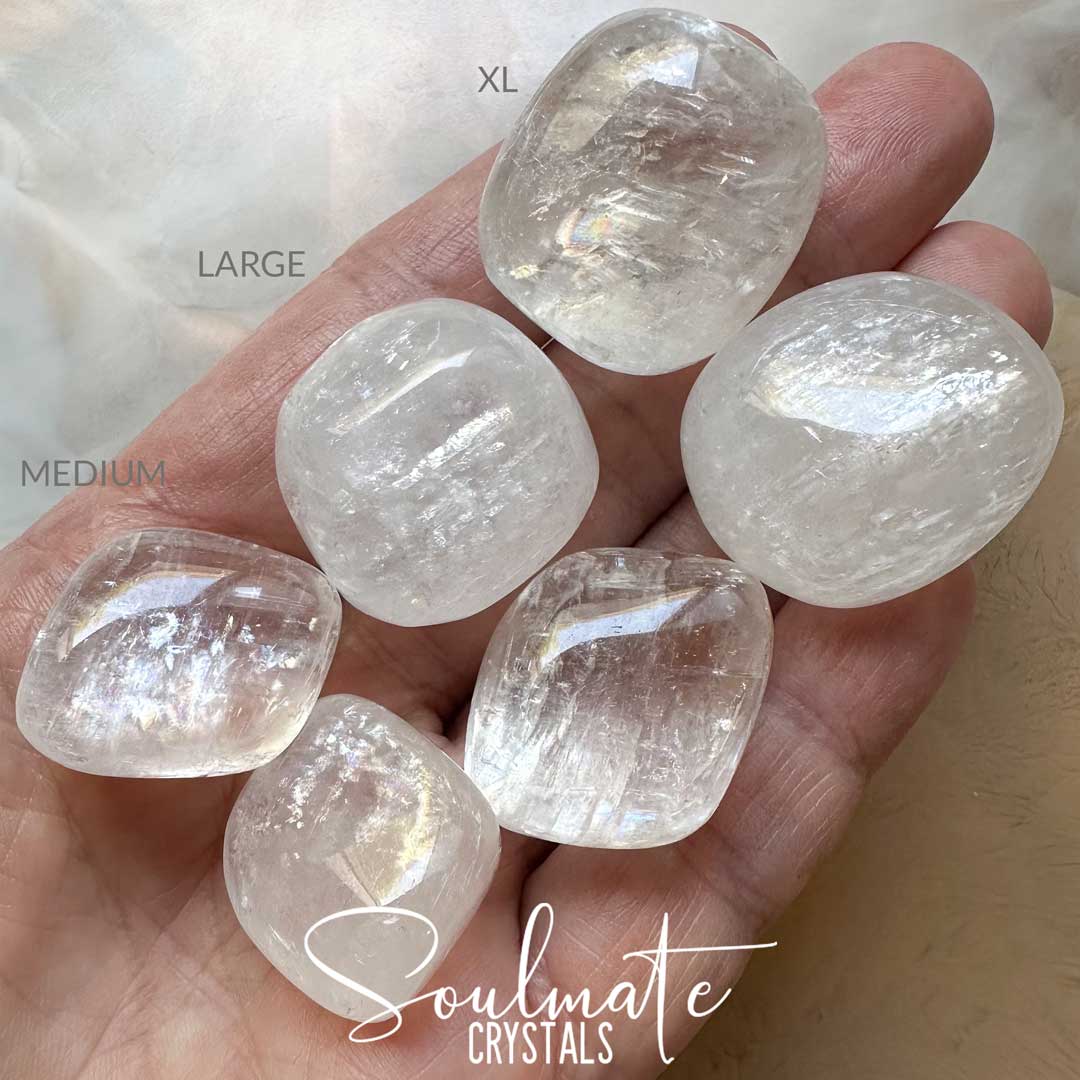 Soulmate Crystals White Calcite Tumbled Stone, Gemmy Semi-Translucent, Clear Crystal for Cleansing, Light and Space Clearing.
