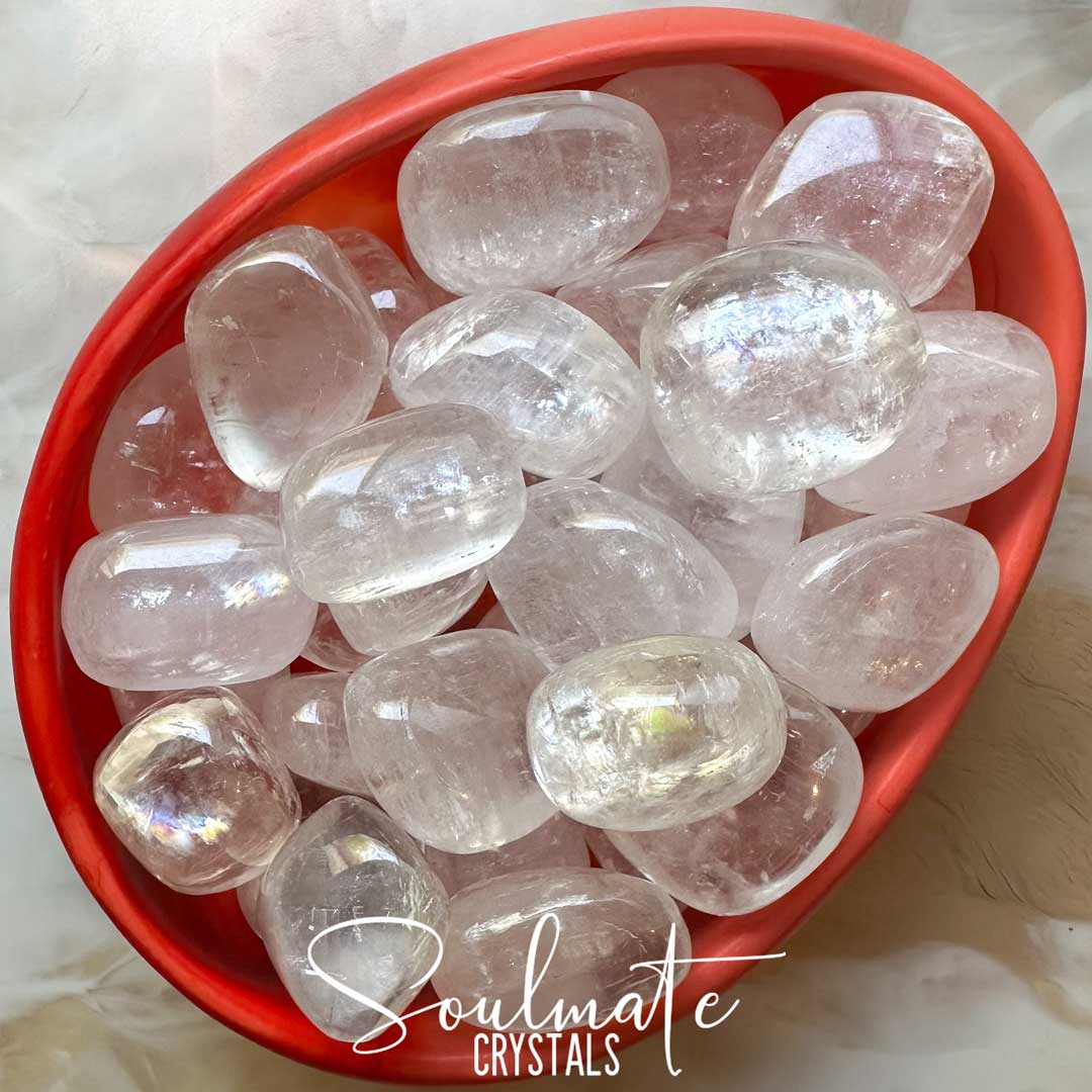 Soulmate Crystals White Calcite Tumbled Stone, Gemmy Semi-Translucent, Clear Crystal for Cleansing, Light and Space Clearing.