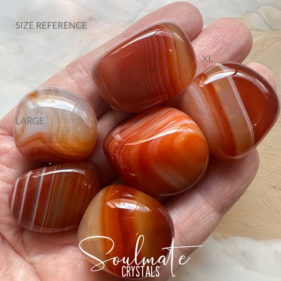 Soulmate Crystals Carnelian Banded Tumbled Stone, Polished White Banded, Orange Crystal for Mindfulness, Vitality and Creativity