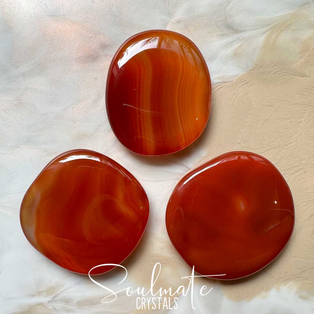 Soulmate Crystals Carnelian Polished Crystal Palm Stone, Orange Crystal for Vitality, Creativity, Joy, Mindfulness.
