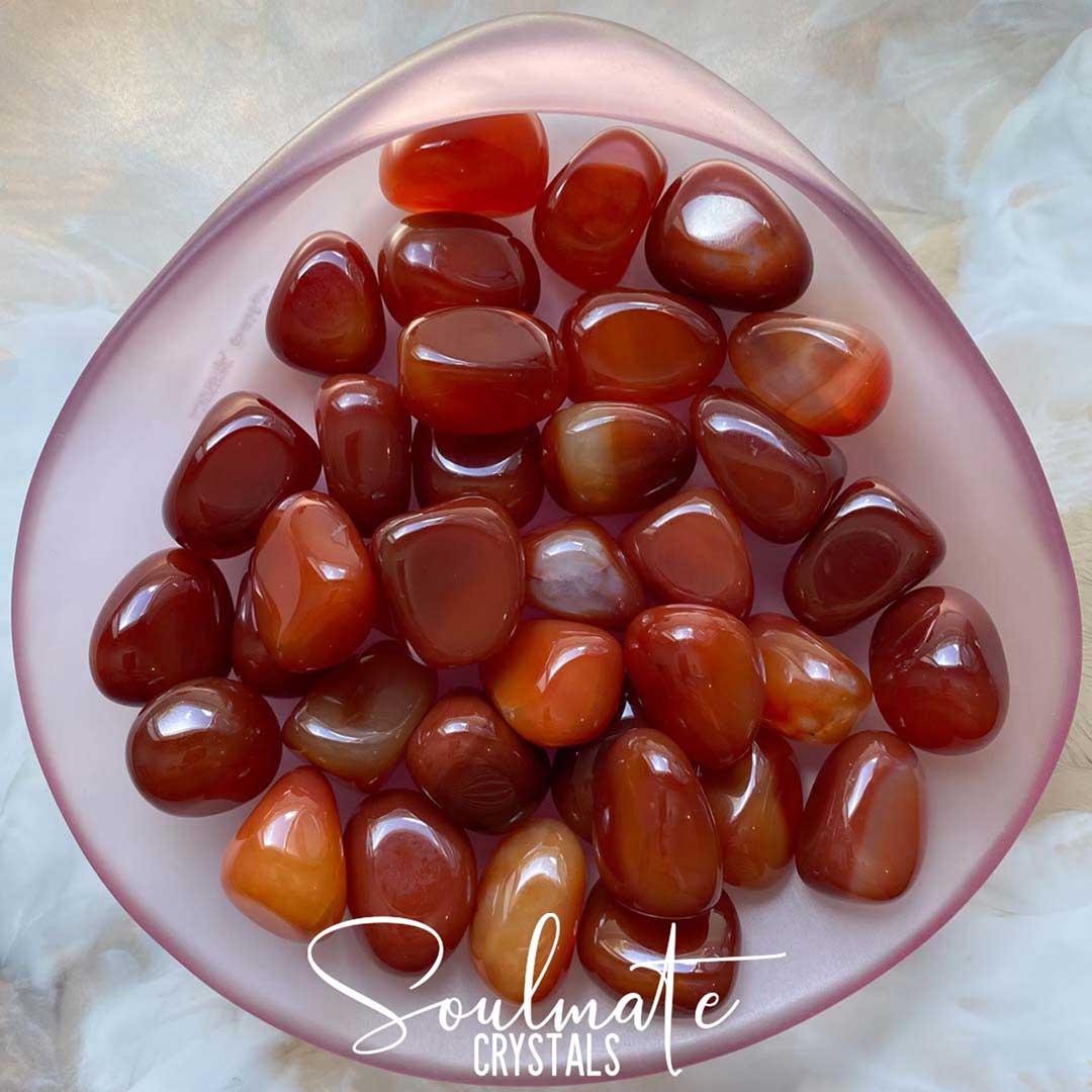 Soulmate Crystals Carnelian Tumbled Stone, Polished Orange Crystal for Mindfulness, Vitality and Creativity