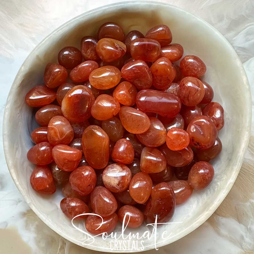 Soulmate Crystals Carnelian Tumbled Stone, Polished Orange Crystal for Mindfulness, Vitality, Creativity.