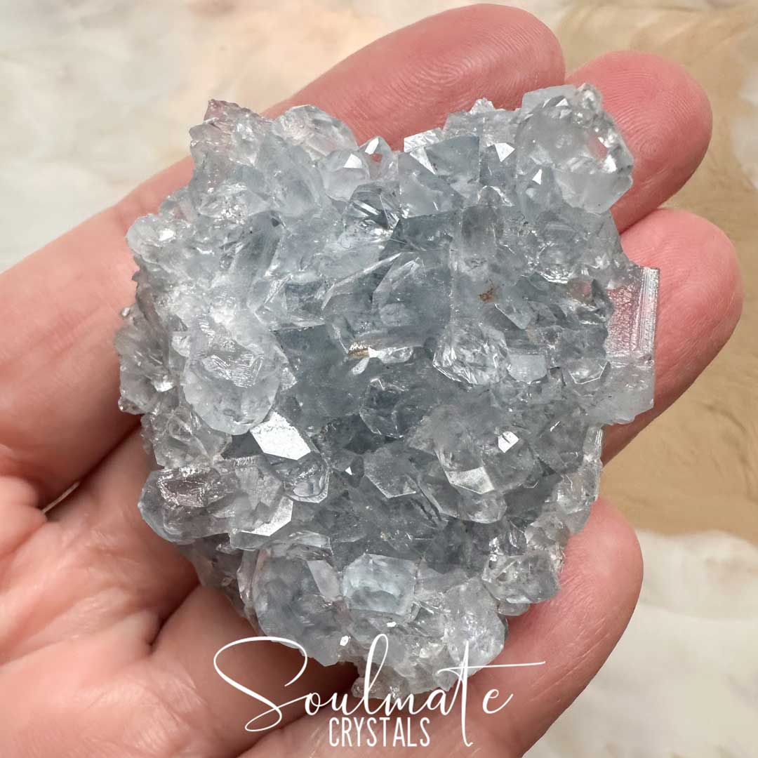 Soulmate Crystals Celestite Raw Natural Geode Cluster 2XQ, Gemmy Blue Crystal for Inner Calm, Meditation, Spiritual Development, Serenity and Restful Sleep.