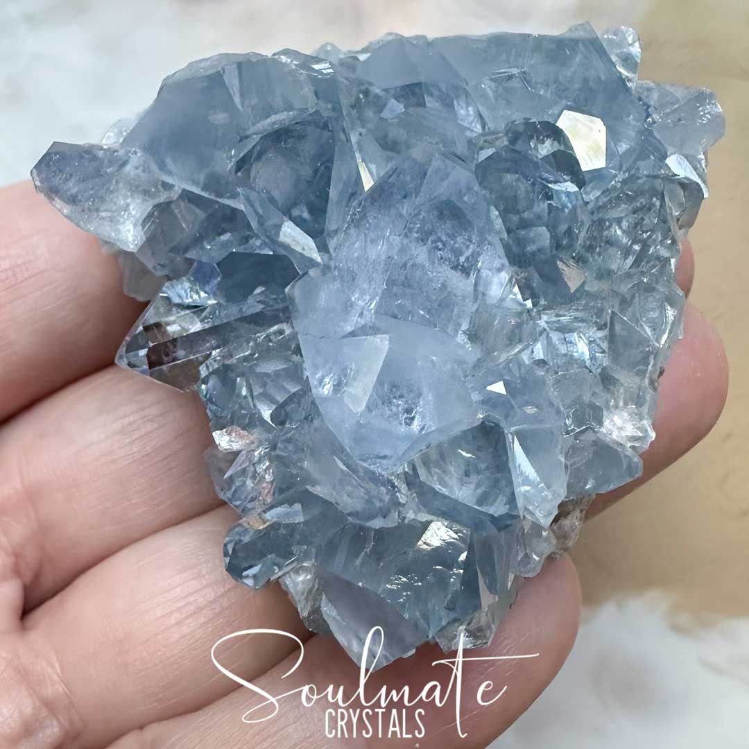 Soulmate Crystals Celestite Raw Natural Geode Cluster 3XQ, Gemmy Blue Crystal for Inner Calm, Meditation, Spiritual Development, Serenity and Restful Sleep.