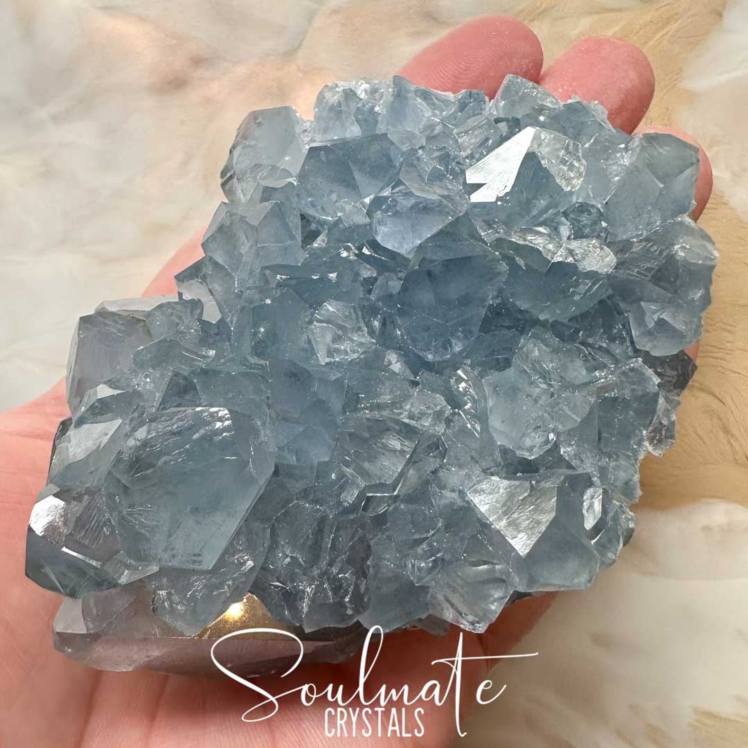 Soulmate Crystals Celestite Raw Natural Geode Cluster 3XQ, Gemmy Blue Crystal for Inner Calm, Meditation, Spiritual Development, Serenity and Restful Sleep.