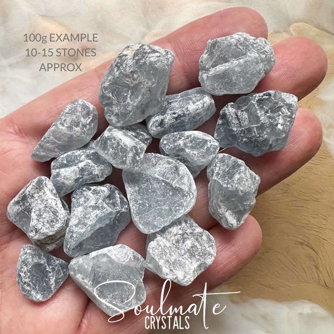 Soulmate Crystals Celestite Raw Natural Stone Mix Pack, Blue Crystal for Calm, Spiritual Development, Serenity and Sleep.