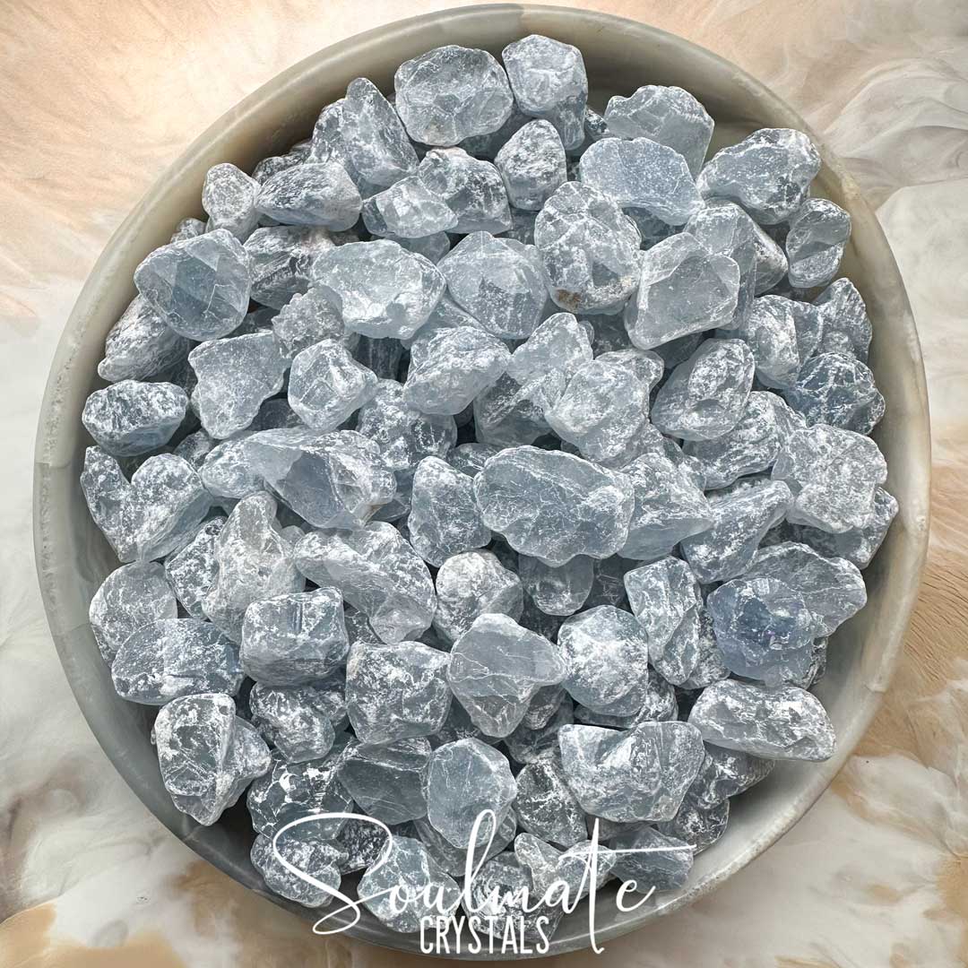 Soulmate Crystals Celestite Raw Natural Stone Mix Pack, Blue Crystal for Calm, Spiritual Development, Serenity and Sleep.