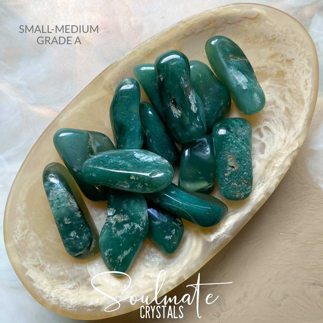 Soulmate Crystals Chrome Chalcedony Mtorolite Tumbled Stone, Rare Emerald Green Crystal for Emotional Wellbeing, Love, Forgiveness.