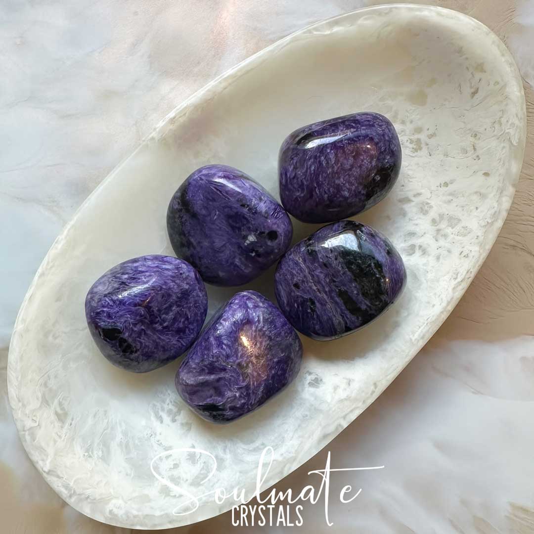 Soulmate Crystals Charoite Tumbled Stone, Purple Crystal for Insight, Courage, Strength, Protection, Wisdom.