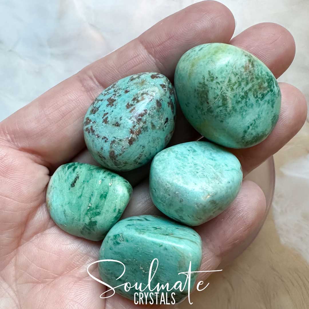 Soulmate Crystals Chrysocolla Peruvian Turquoise Tumbled Stone, Blue Green Crystal for Harmony, Enhancing Intuition, Manifest Desires, Attract Abundance, Prosperity, Good Fortune, Create Flow, Intentional Living.