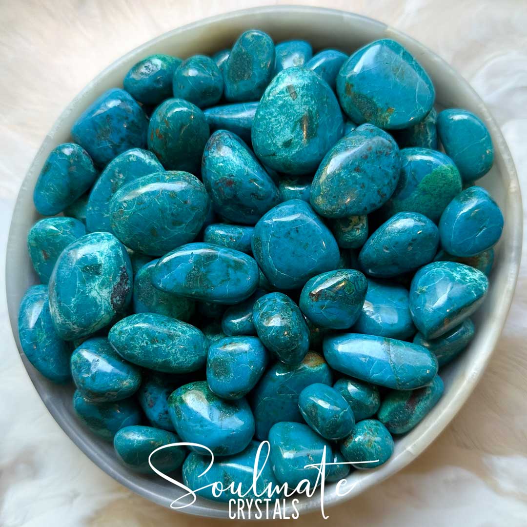 Soulmate Crystals Chrysocolla Tumbled Stone, Teal Blue Green Crystal for Creative Potential, Divine Feminine, Harmony, Flow and Empowerment