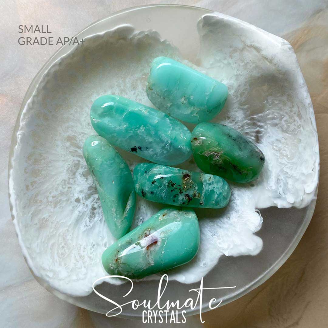 Soulmate Crystals Chrysoprase Tumbled Stone Stick, Mint Green Crystal for Empowerment, Connection, Compassion, Love and Relationships.