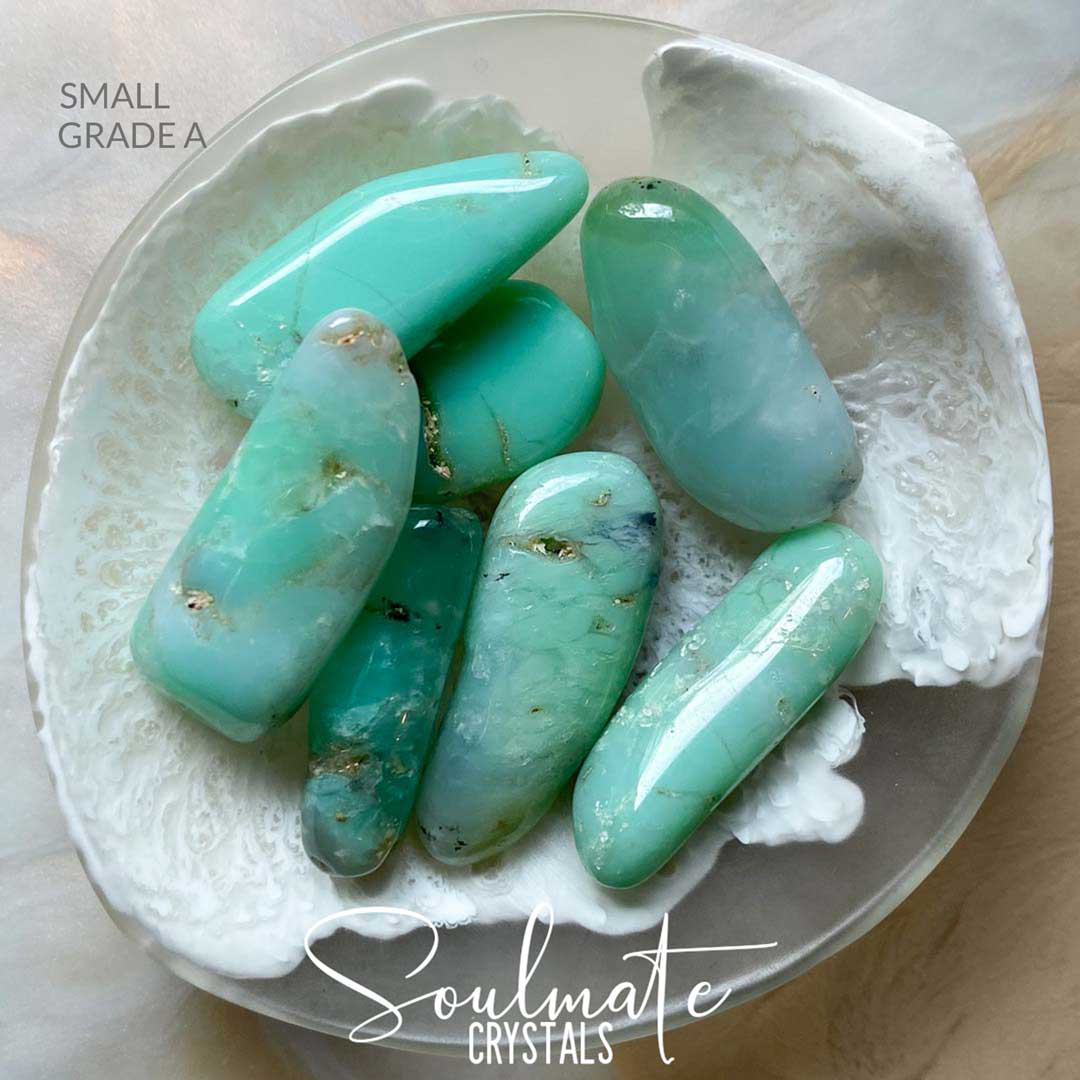 Soulmate Crystals Chrysoprase Tumbled Stone Stick, Mint Green Crystal for Empowerment, Connection, Compassion, Love and Relationships.
