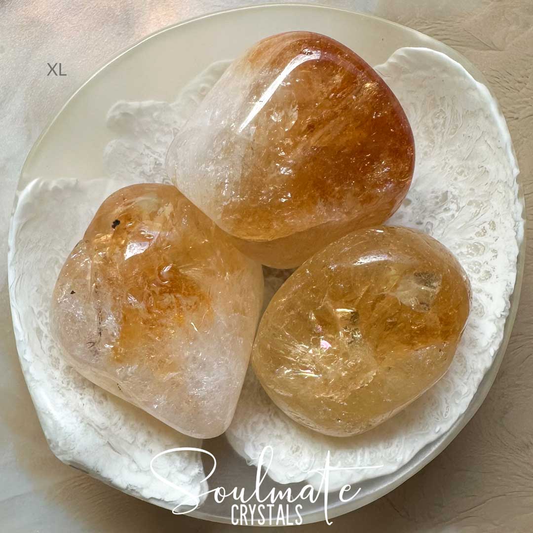 Soulmate Crystals Citrine Tumbled Stone, Gemmy Golden Yellow Crystal for Prosperity, Happiness, Manifestation, Positivity and Personal Power, Grade A