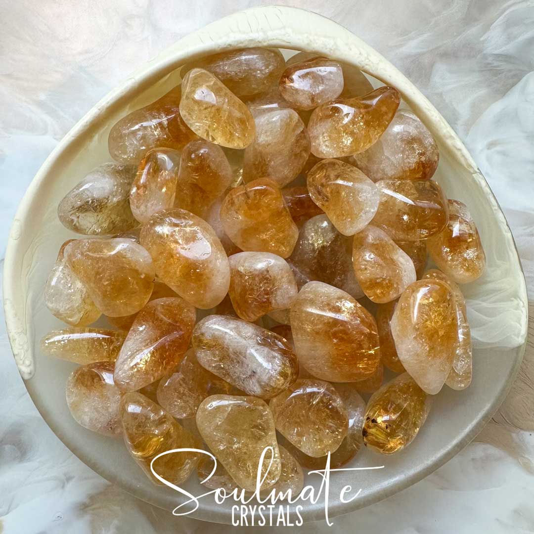 Soulmate Crystals Citrine Tumbled Stone, Gemmy Golden Yellow Crystal for Prosperity, Happiness, Manifestation, Positivity and Personal Power, Grade A