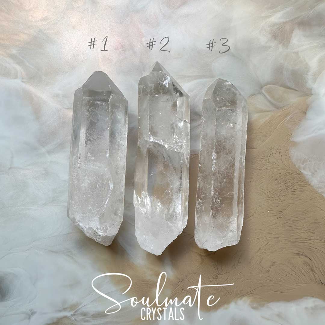 Soulmate Crystals Clear Quartz Raw Crystal Wand, Natural Point Clear Crystal for Manifestation, Amplification and Universal Healing
