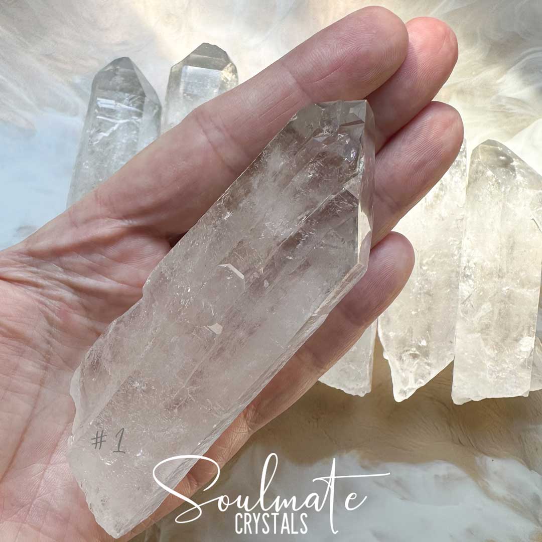 Soulmate Crystals Clear Quartz Raw Crystal Wand, Natural Point Clear Crystal for Manifestation, Amplification and Universal Healing