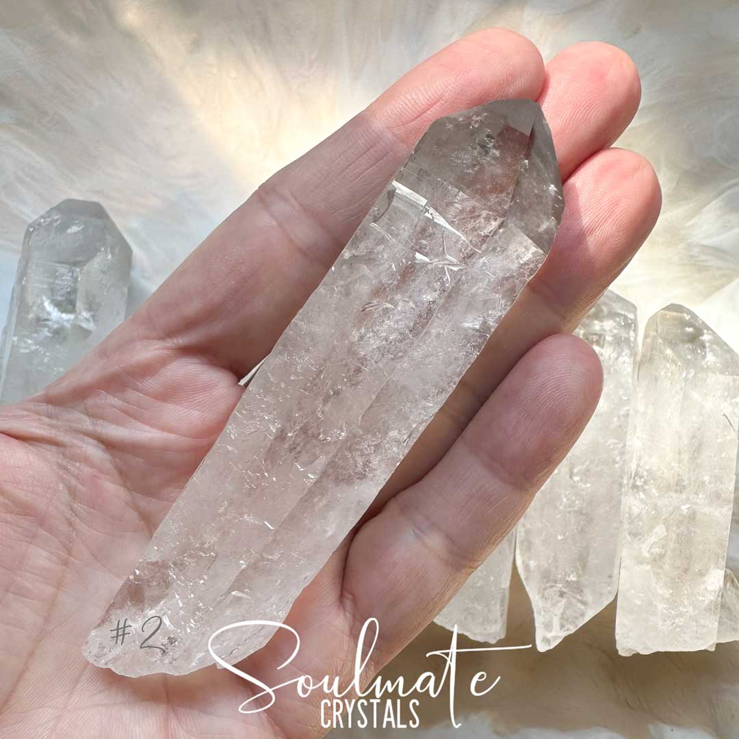 Soulmate Crystals Clear Quartz Raw Crystal Wand, Natural Point Clear Crystal for Manifestation, Amplification and Universal Healing