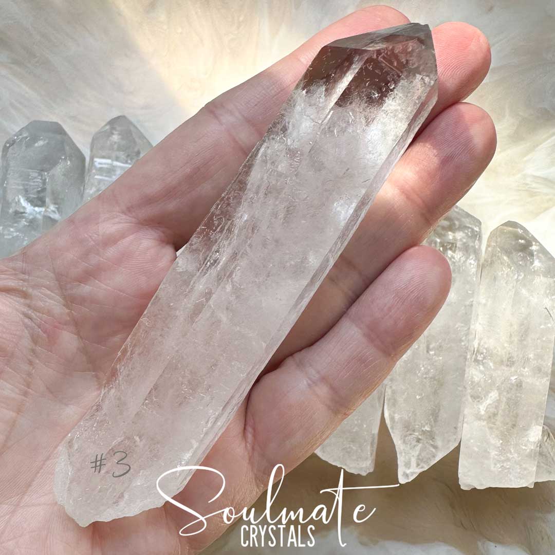 Soulmate Crystals Clear Quartz Raw Crystal Wand, Natural Point Clear Crystal for Manifestation, Amplification and Universal Healing
